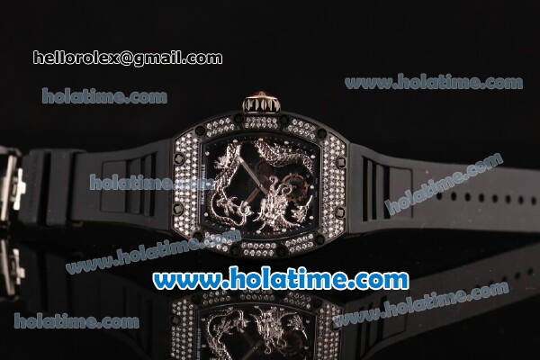 Richard Mille Tourbillon RM 057 Dragon Swiss ETA 2824 Automatic PVD&Diamond Case with Black Rubber Strap and Silver Dragon Dial - 1:1 Original - Click Image to Close